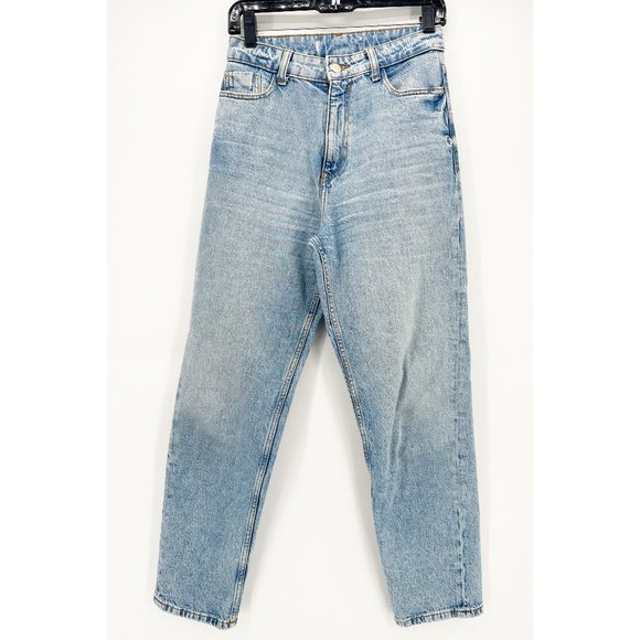 Zara Straight Leg High Waisted Light Wash Denim Jeans Sz 4 - Picture 2 of 7